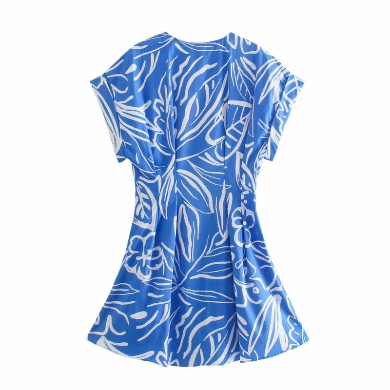 Vestidos de verano Blue Plised Mujer Corta Moda Mini Mini Mujeres Pitted Casual 210519