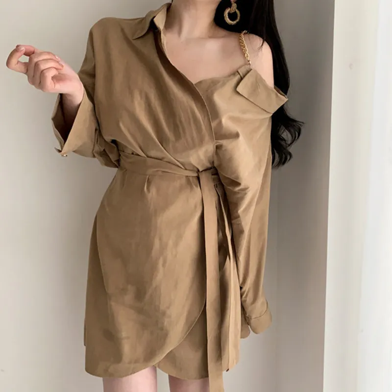 Robe d'été pour femmes Style coréen Les fuites épaules de ceinture irrégulière