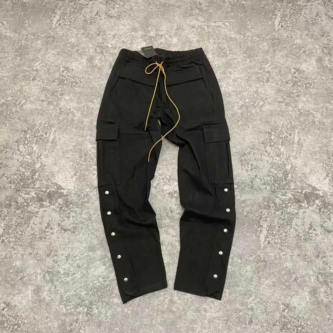 Mäns byxor Rhude 21 Höst Vinter Drawstring Tooling Single Breasted High Street Mäns och Kvinnors Samma stil älskareens mångsidig personlig casual