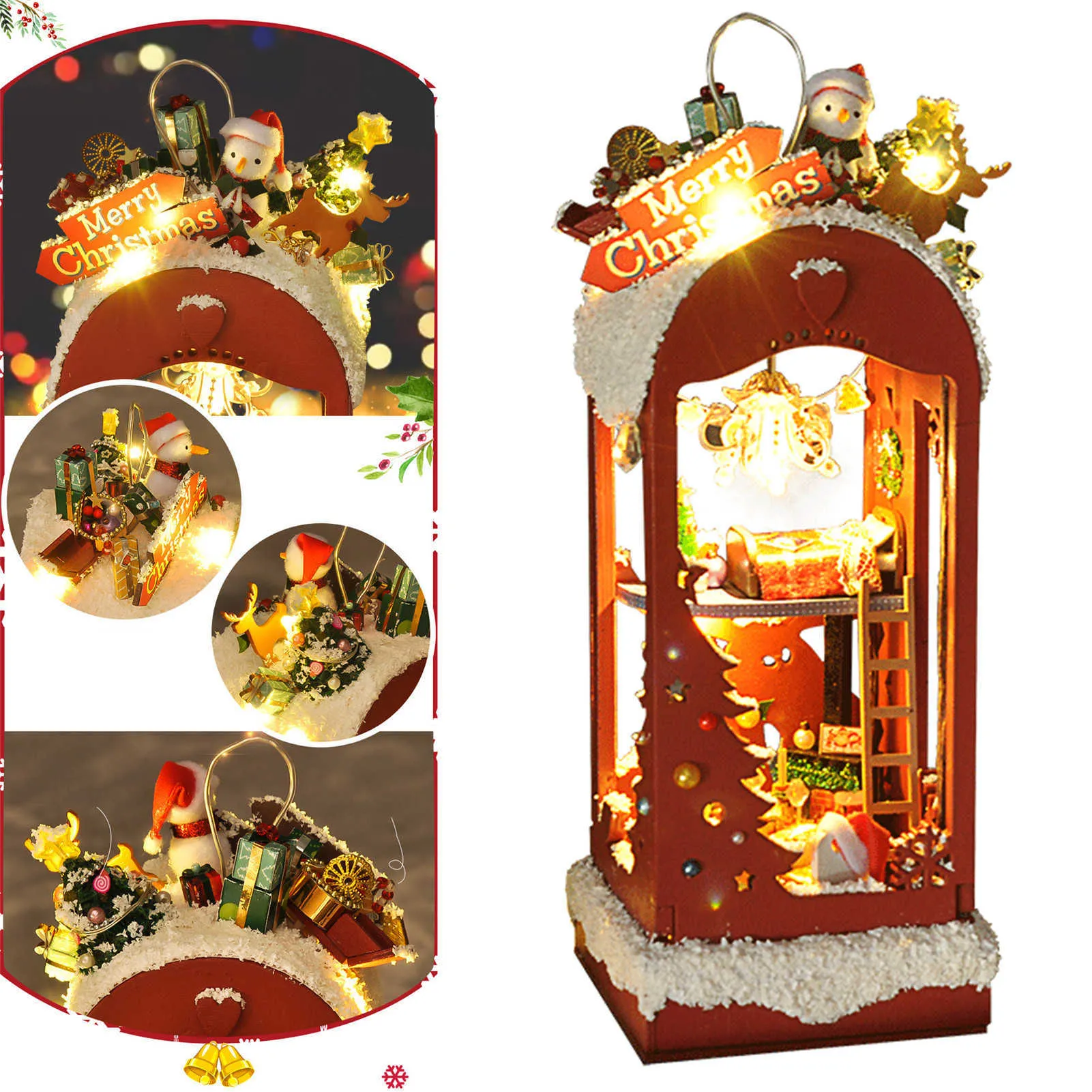 Cabaña navideña, casa de muñecas en miniatura, casa DIY con nieve y hielo, un edificio coleccionable o decoración del hogar H10207543966