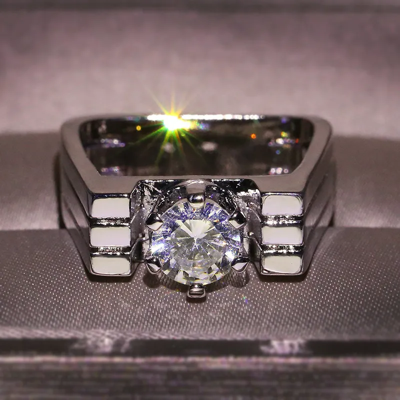 Bianco 14 carati con anello timbro donna Uomo Unisex 100% gioielli con diamanti naturali veri Lussuoso pavimentare impostazione Anelli in oro 14 carati