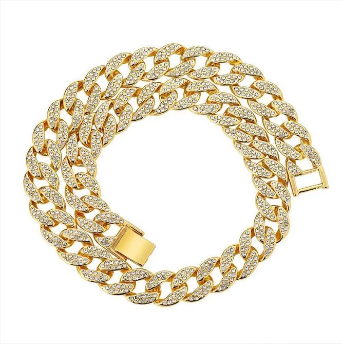 2021 12mm Miami Cuban Rink Chain Bracelets Sterlits for Mens Bling Hip Hop Iced Out Diamond Gold Silver Rapper Chains Women LU252Q