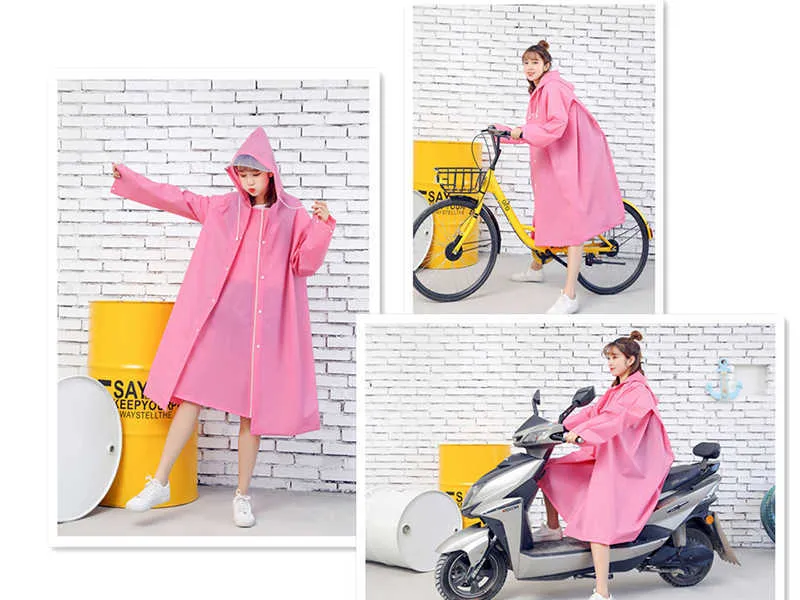 패션 야외 비옷 여성 덮여 투명 EVA 여자 자전거 비옷 여행 방수 비옷 성인 Poncho 후드 211025