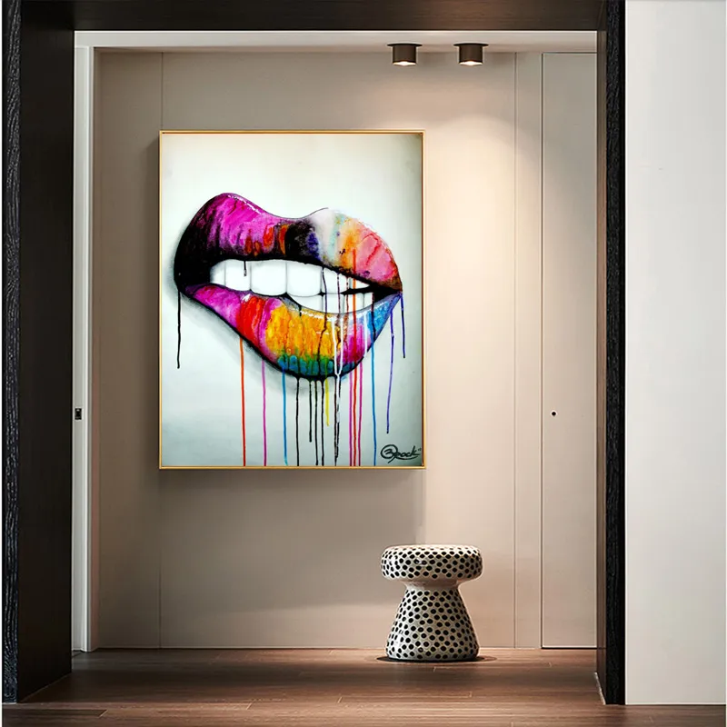 Поп-арт акварель рот декоративные картины для гостиной стены холст печать абстрактное изображение плакат без помех