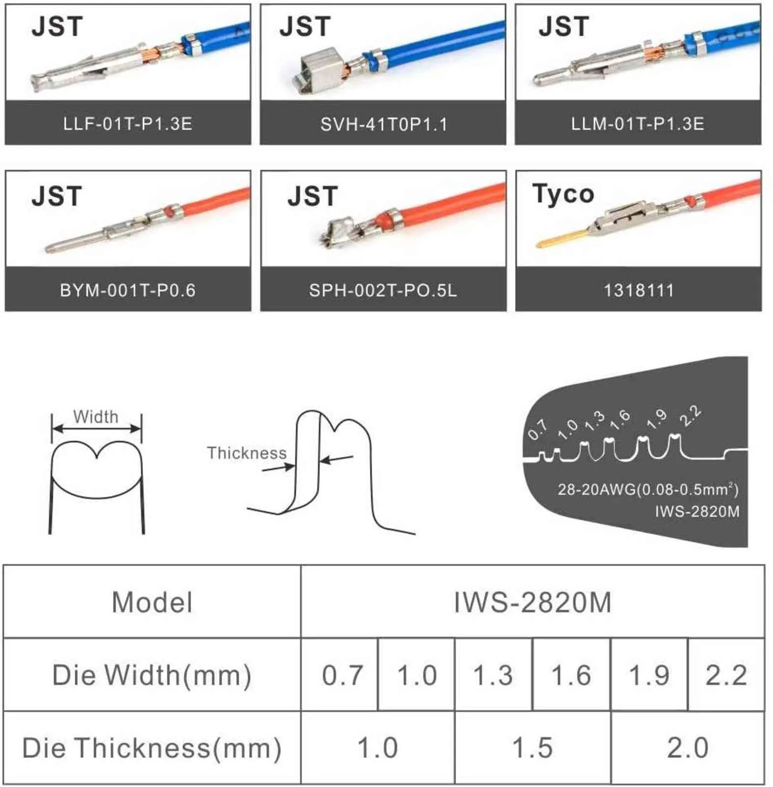 IWS-2820 PH2.0/XH2.54 Connectors set Mini Micro Open Barrel Crimping pliers Kit hand Tool For JAM,Molex,Tyco,JST Terminal 211110