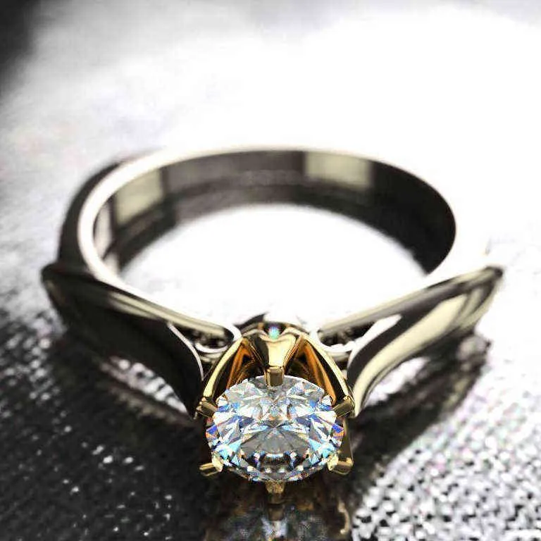 18K Multi Gold Pierścień dla kobiet Naturalne 1 karat Diament z biżuterią Anillos de Bizuteria Mujer Gemstone Rings Box 211217