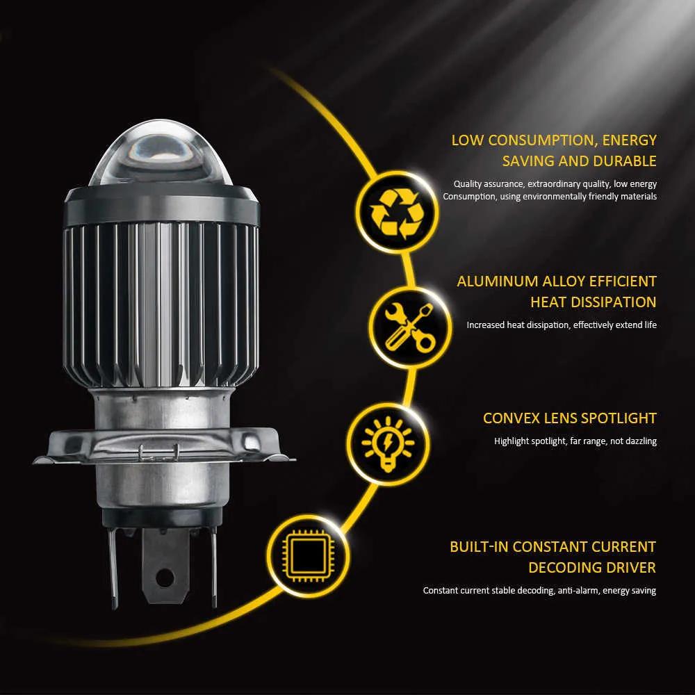 Светодиодный мотоцикл фара H4 лампы HS1 BA20D 9-80V белый желтый H6 галогенный скутер E-велосипед противотуманный автомобиль
