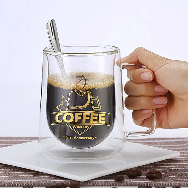 New 200mL/300mL Double Wall Mug Office Mugs Heat Insulation Double Coffee Mug Coffee Glass Cup Drinkware Milk Gifts for Friends 210409