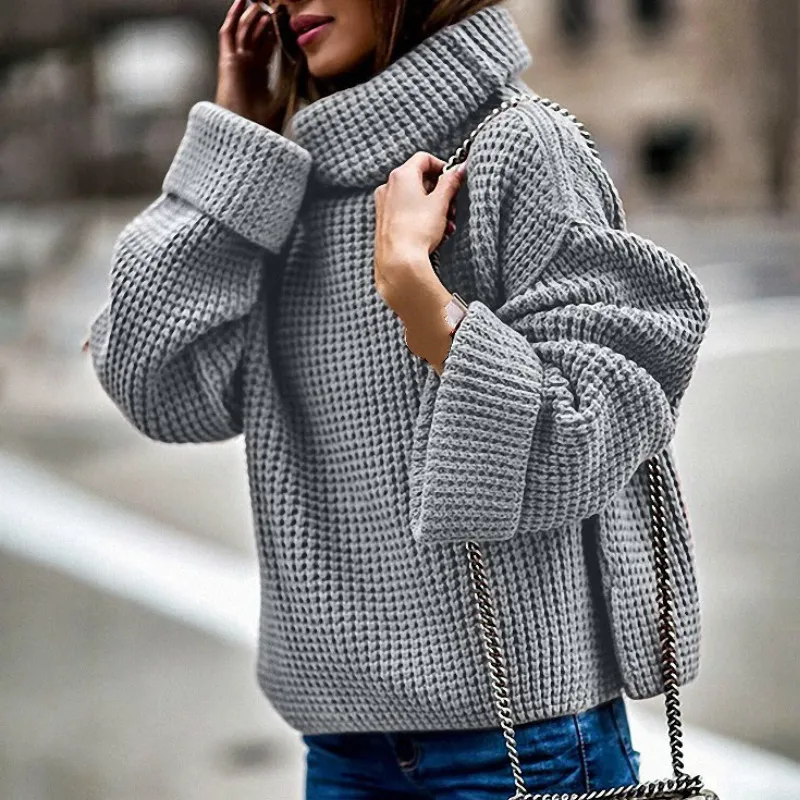 Kimutomo mujeres suéter de punto otoño invierno estilo occidental damas tortuga cuello sólido cálido jerseys outwear moda suelta 210521