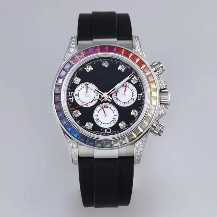 Men's sports mechanical watch hand inset diamond process waterproof luminous 40mm diameter rainbow diamond fashion star 253J