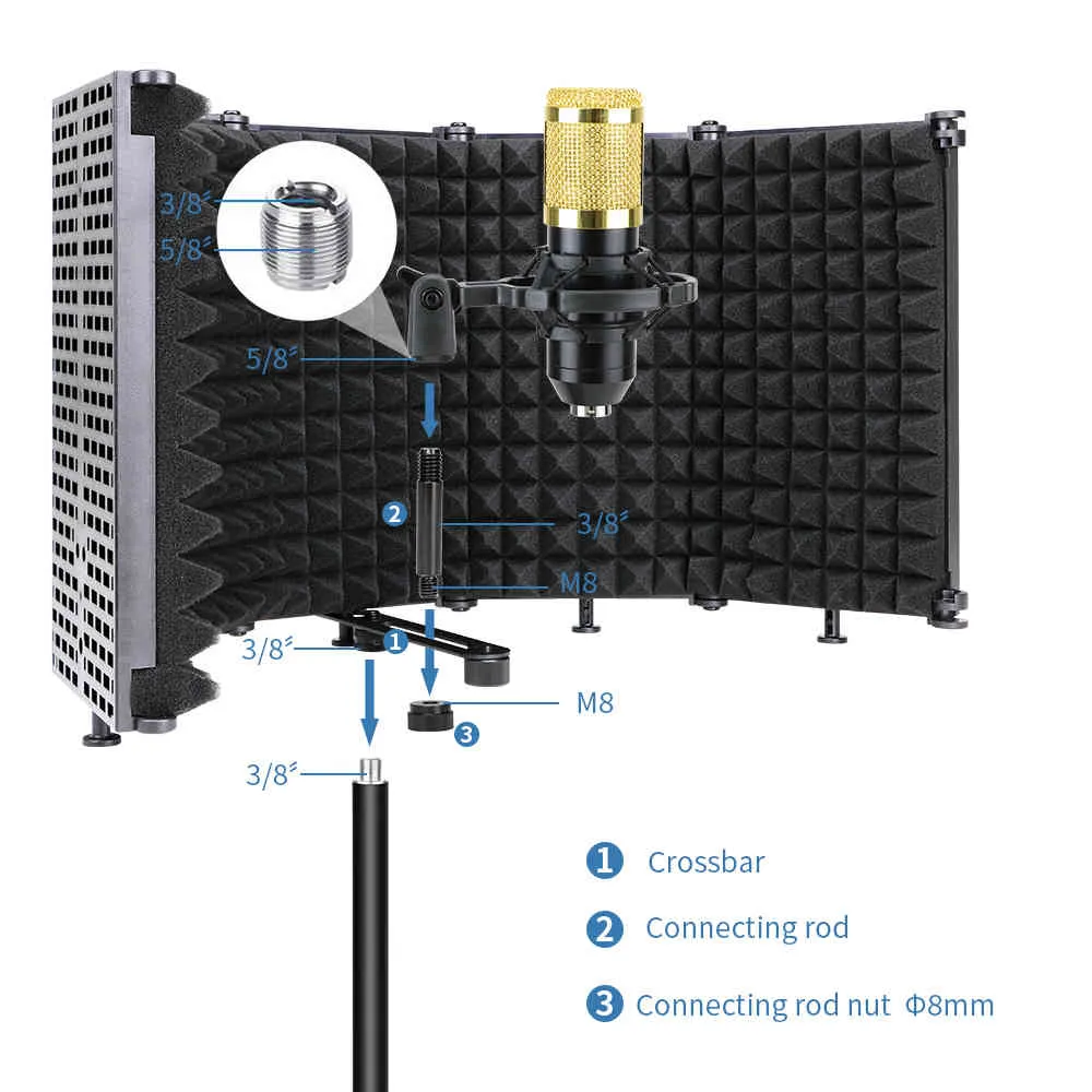 Professione Studio televisivo Filtro anti-pop Schermo antivento Piastra microfonica Scudo isolante pieghevole Microfono bm 800