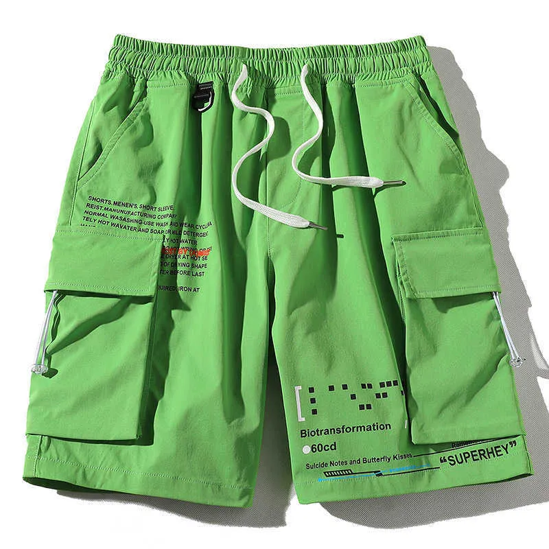 Pantaloncini cargo da strada singola Tasche laterali estive da uomo Pantaloni corti Hip Hop maschile Streetwear giapponese Harajuku Board 210716