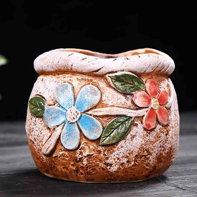 Gruboziarnista ceramika retro kolorowy pomalowany garnek z stojakiem na stojak soczysta roślina kwiat bonsai sadzarzy wazonowe ozdoby stacjonarne 29380697