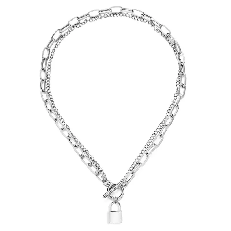 Ожерелья с подвесками из нержавеющей стали, многослойное ожерелье с цепочкой и замком для женщин и мужчин, застежка OT, колье с замком, хип-хоп, ювелирные изделия186w
