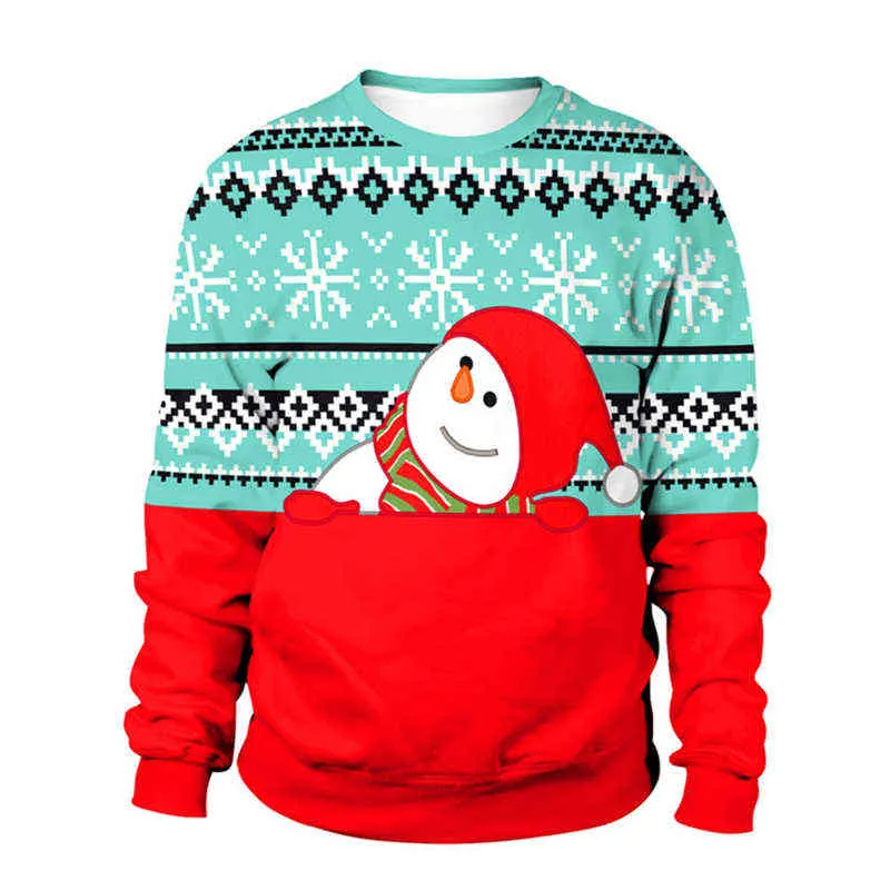 Ugly Christmas Sweater bonhomme de neige Pour cadeau Père Noël renne Pull Femmes Hommes 3D Maillots et Chandails Tops Automne Hiver Vêtements Y1118
