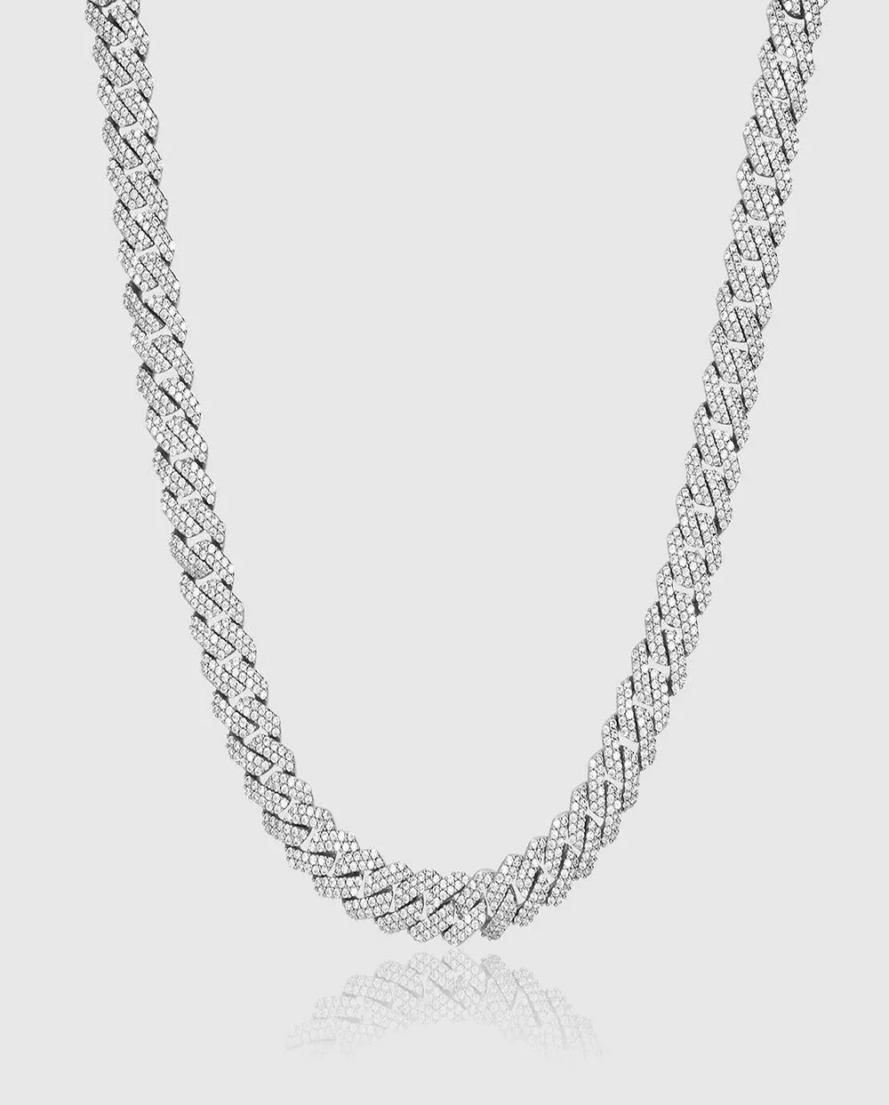 Collier de chaîne de liaison à forfait diamant de 10 mm 14k plaqués en or blanc plaqué 2 lignes bijoux de zircone cubique 16inch-24inch chaîne cubaine 261g
