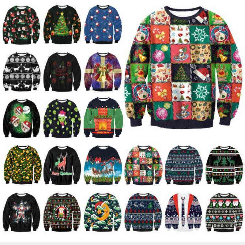 3D Weihnachten Hirsch Schneemann Weihnachtsgeschenk Weihnachtsmann gemusterte hässliche Pullover Trikots und Pullover Blusen für Männer Frauen Pullover Y1118