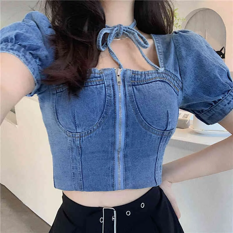 Koreanische Streetwear Sommer 2 Stück Sets Damen Outfits Denim Jeans Crop Top Bandage Lange Rock Anzüge Weibliche Zwei 210514