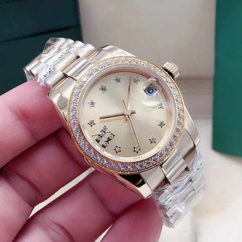 Moda feminina 31mm relógio de diamante sete cores senhoras aço inoxidável fivela dobrável movimento mecânico automático relógios331l