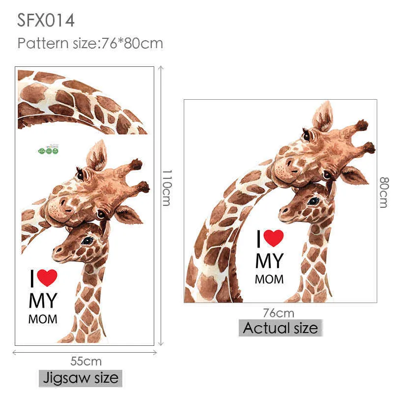 Girafe et Bébé Girafe Wall Sticker DIY Décoration pour Enfants Chambres Chambre Mignon Anaimal Art Affiche Vinyle Amovible Stickers 210705