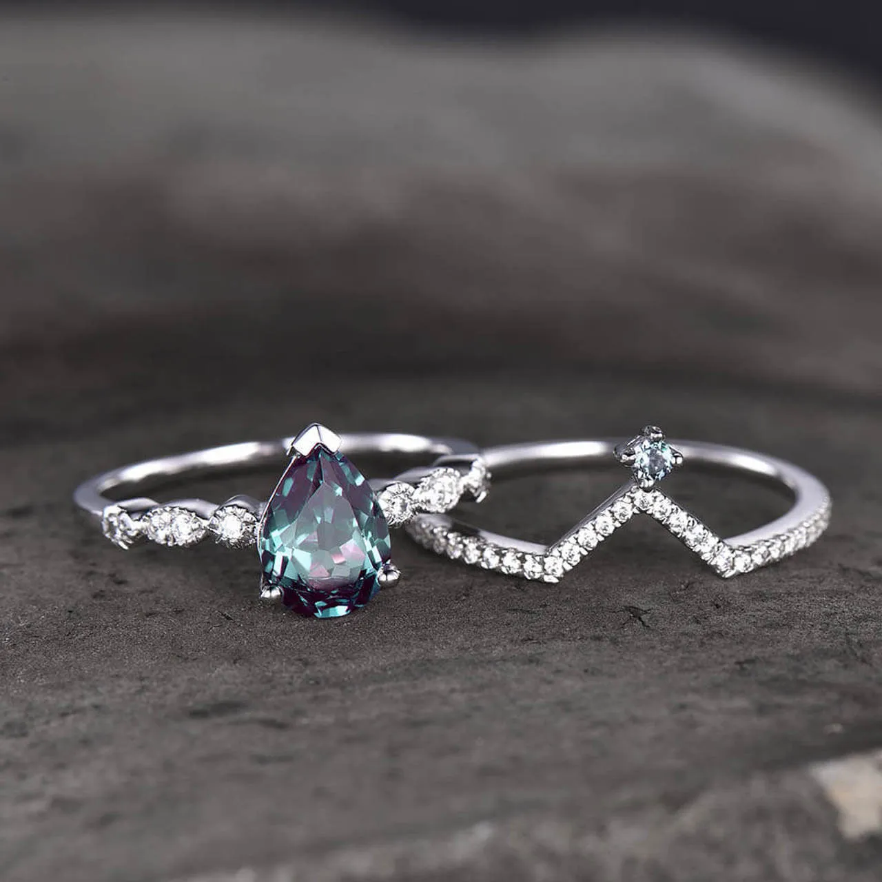 Solid 925 Sterling Silver CZ Dainty Jewelry Lab Grown Alexandrite Ring Set Wedding Engagement Rings For Gift