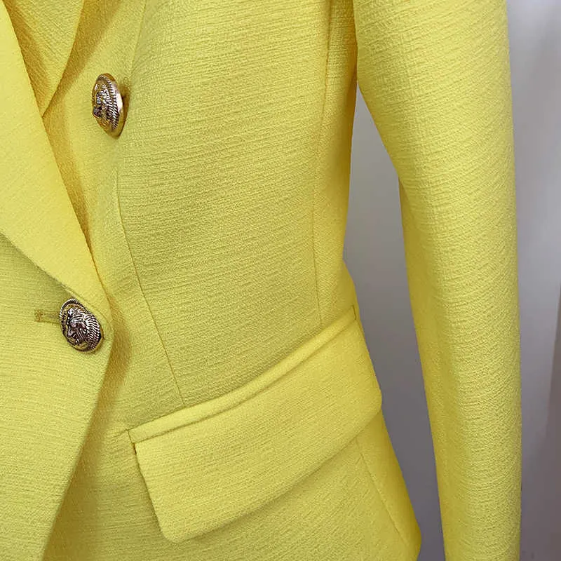 Высокая улица мода дизайнерская куртка женская классическая лев кнопки двойной грубости тонкий подходящий текстурированный Blazer 210930