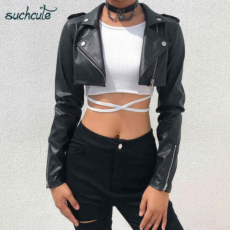 Suchcute PU Couro Casacos para Casaco de Mulheres com Zíper Casaco Feminino Estilo Coreano Modis Preto Outono Harajuku Casaco Feminino 211029