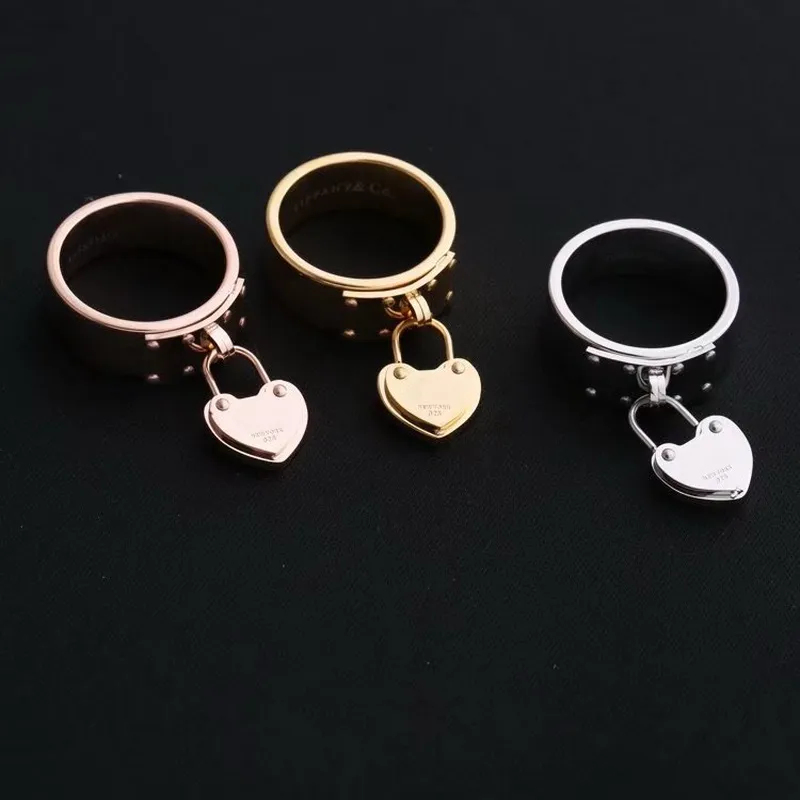 Europe America Fashion Lady Women Titanium Steel Engraved Letter 18K Gold Plated Heart Pendant Rivets Ring Rings Size US6-232Y