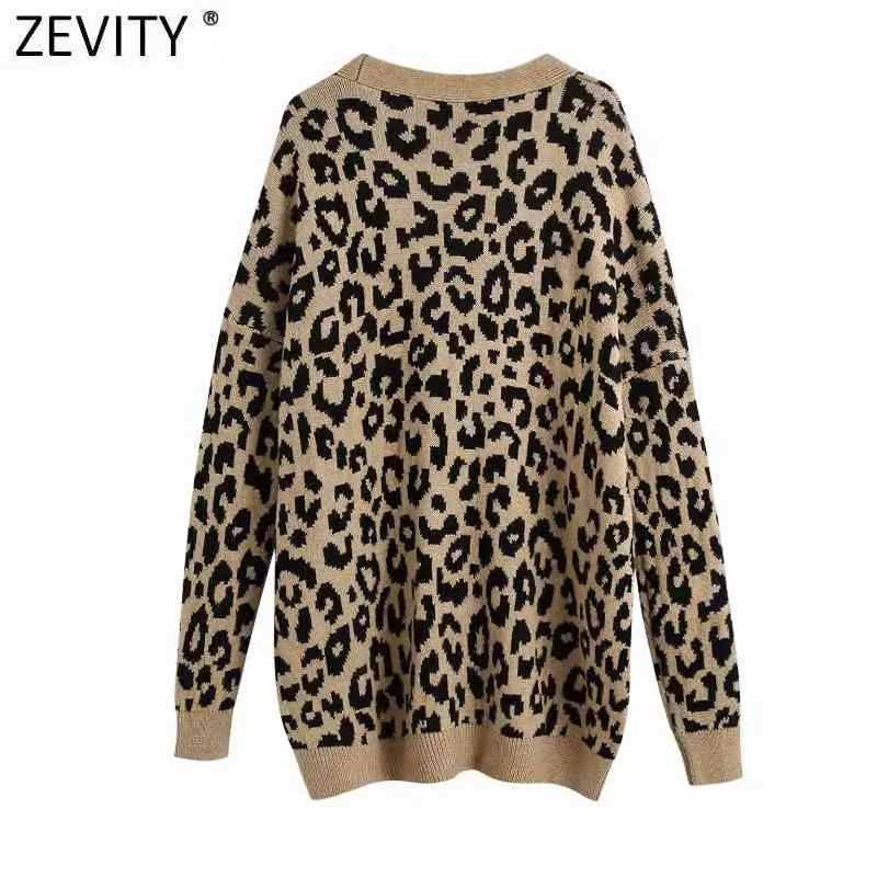 Mujeres Vintage V Cuello Leopardo Estampado Cardigan Suéter de punto Mujer Chic Manga larga Single Breasted Slim Tops S616 210420