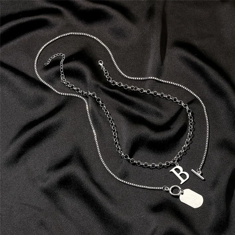 Collier avec pendentif en chaîne Punk en acier inoxydable pour femmes, style gothique, lettre B, métal, Double cou, bijoux à la mode, ras du cou 307I
