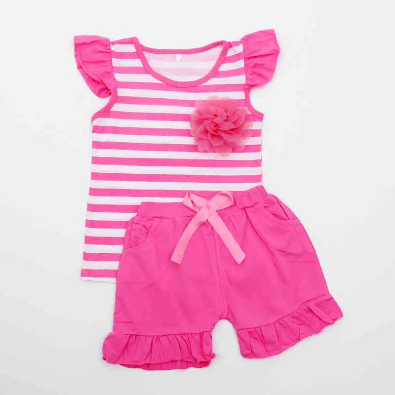 Girl Clothes Set Summer Striped Corsage Sleeveless Top + Shorts 2-piece Of Toddler Casual Children 210515