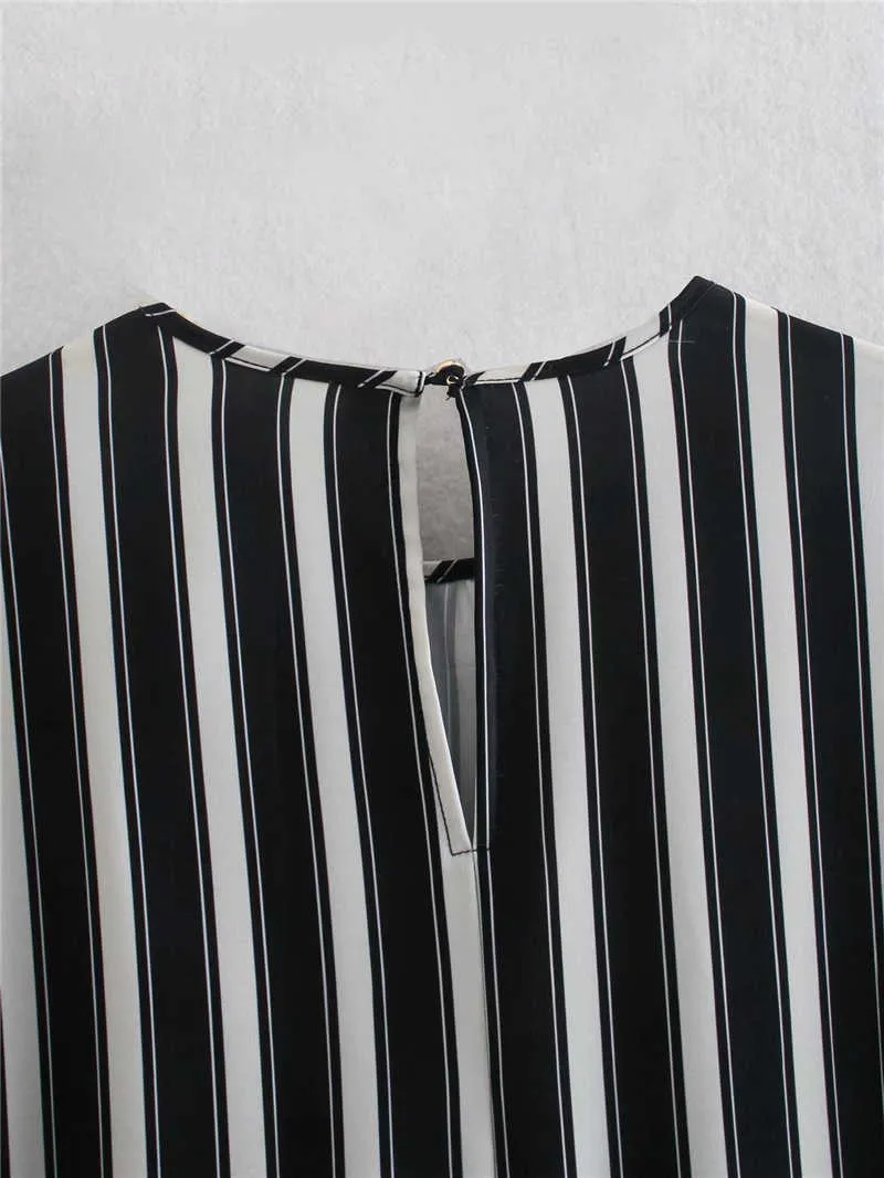 ストリートウェアの女性の黒と白の縞模様のドレスファッションレディースOネックエレガントな女性シックサシのシャツ -  ES 210527