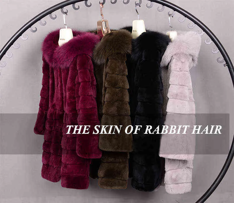 Marca Fur Factory Alta calidad Pure Real Coat Capucha de conejo con cuello natural Ropa de mujer clásica SR630 211220