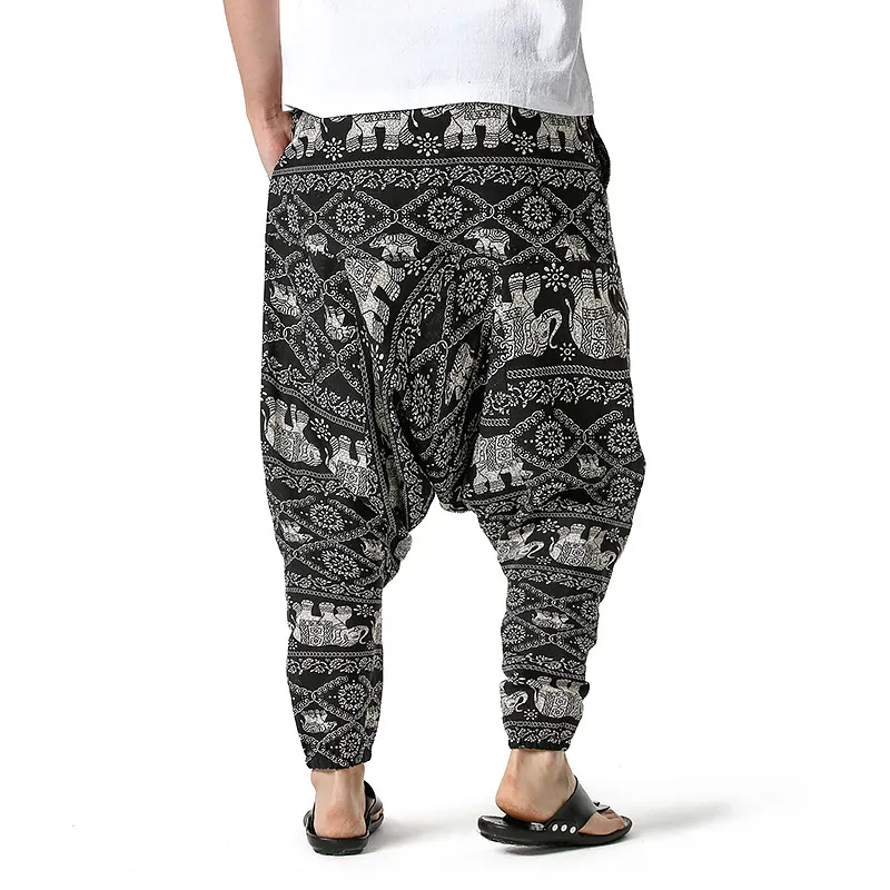 Afrika herrbyxor Bomull Elephant Print Casual Pants Män Andas Streetwear Oversize Baggy Male Harem Pants 210524