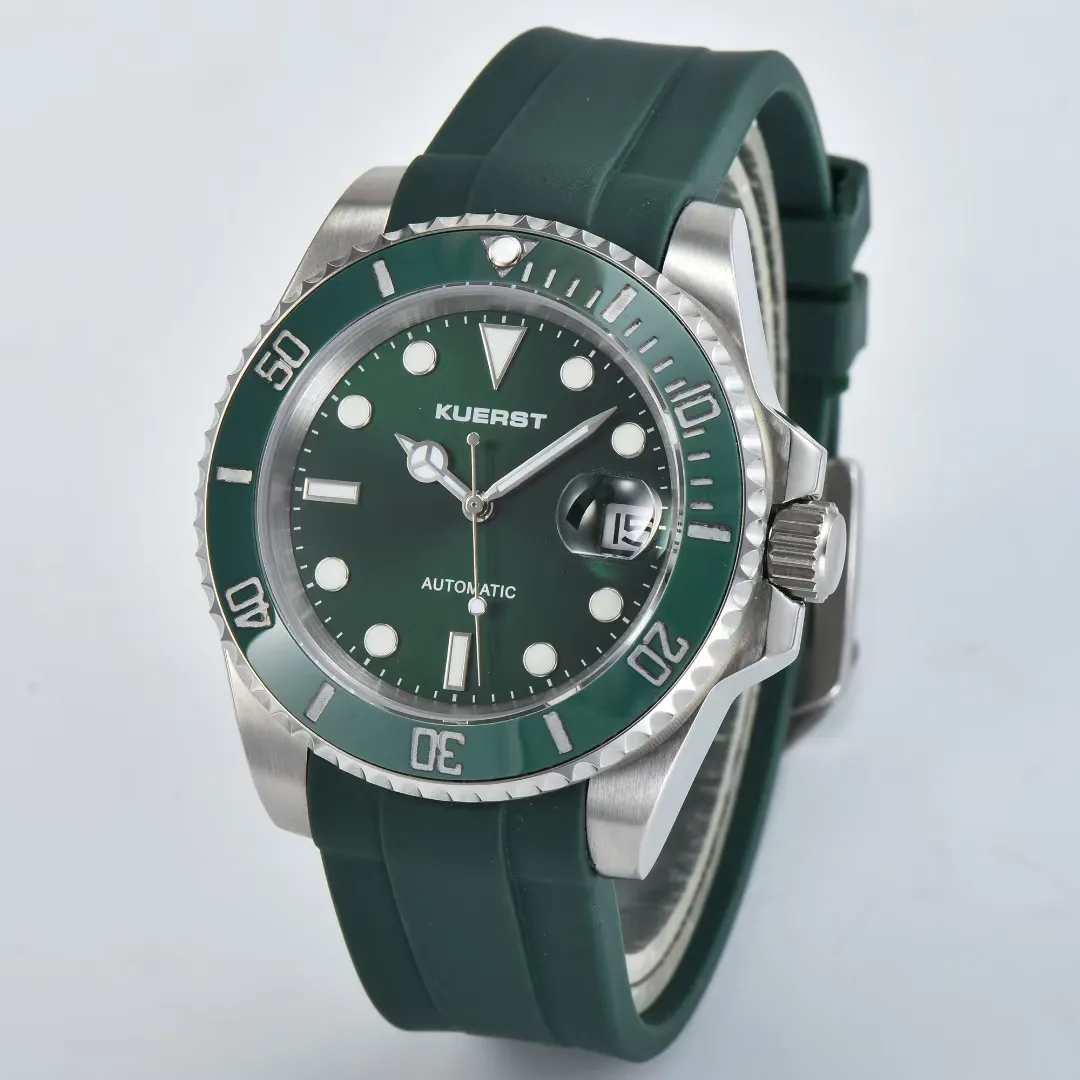 NEW Kuerst Men watches Luminous Water proof Automatic movement Sapphire glass Sports rubber strap Green face Wristwatches272D