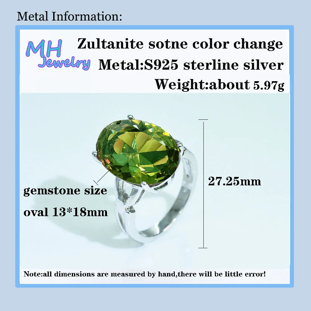MH Diaspore Zultanite big size Gemstone solid ring for Women 925 Sterling Silver Created Color Change Wedding gift Fine Jewelry