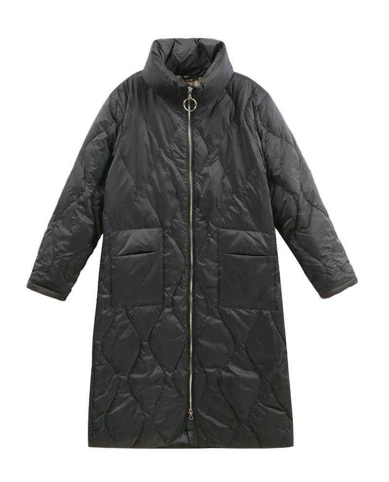 piumino alla moda in stile letterario da donna lungo in piuma d'anatra bianca cappotto invernale sciolto e sottile 211104