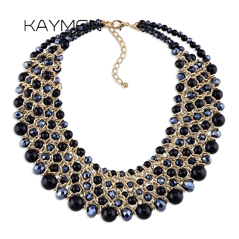 Kaymen Handmade Crystal Fashion Necklace Golden Plated Chains Beads Maxi Statement Necklace for Women Party Bijoux NK-01561 2202122387