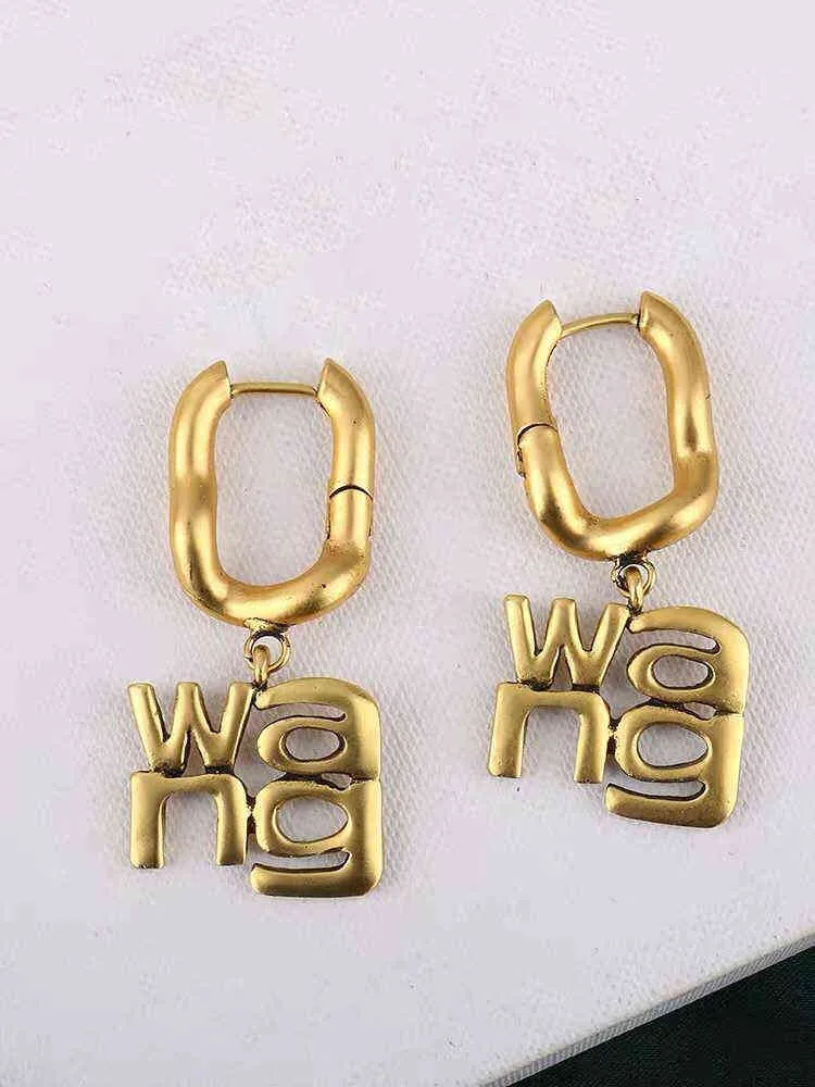 Vintage Kupferlegierung Frauen Lange Tropfenohrring Buchstabe WANG Mode Ohrringe H1027253D