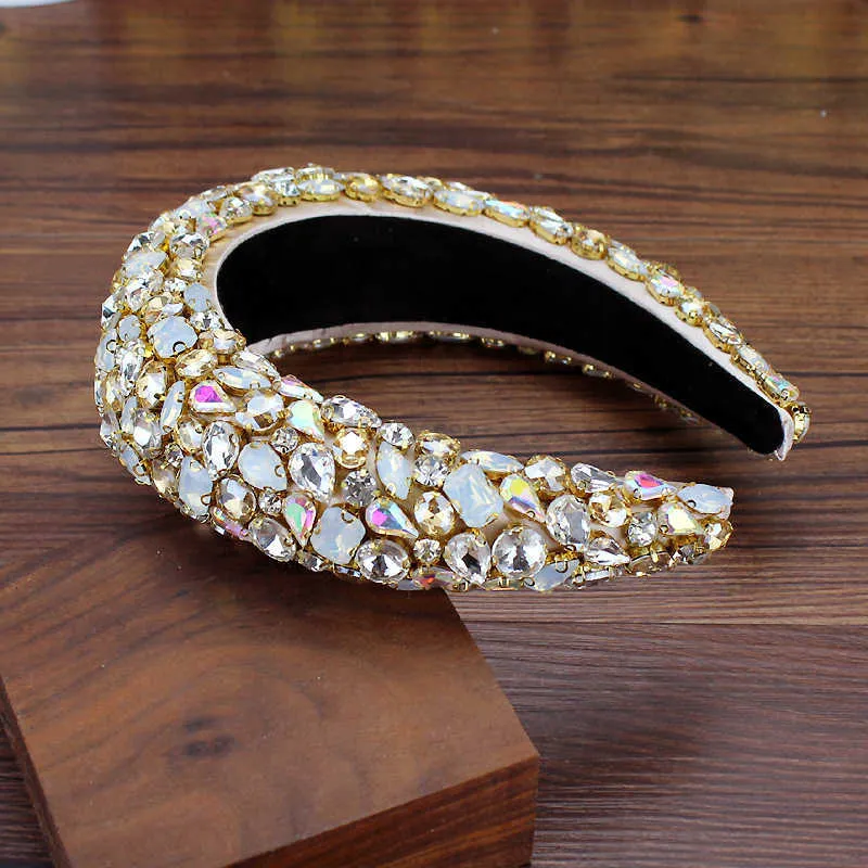 Boho Gorgeous Full Diamante Wyściełane Barokowe Opaski Luksusowe Kryształowe Hairbands Dla Kobiet Rhinestone Tiara Bling Akcesoria do włosów X0625