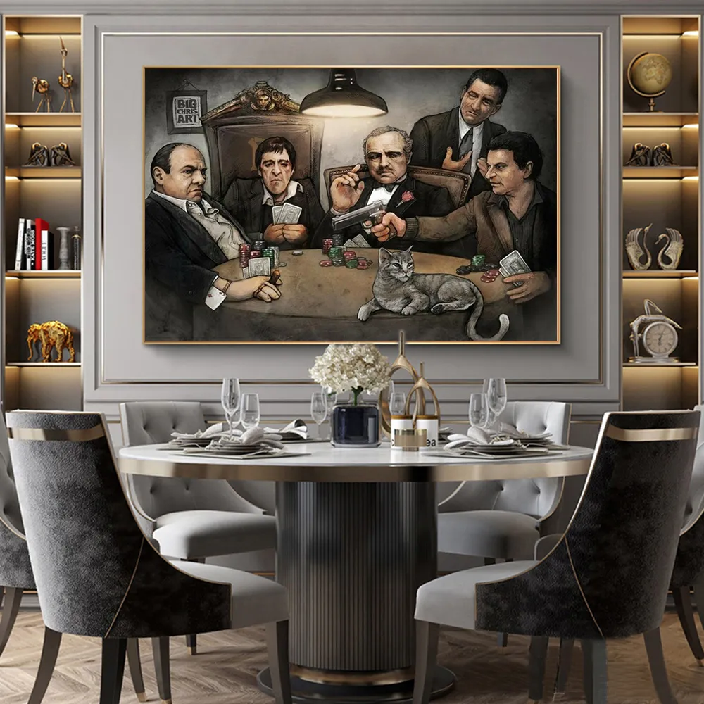 Classic Movie Godfather Gangsters Playing Art Poster Canvas Painting Wall Art Picture Posters and Prints for Living Room Home Deco7679257