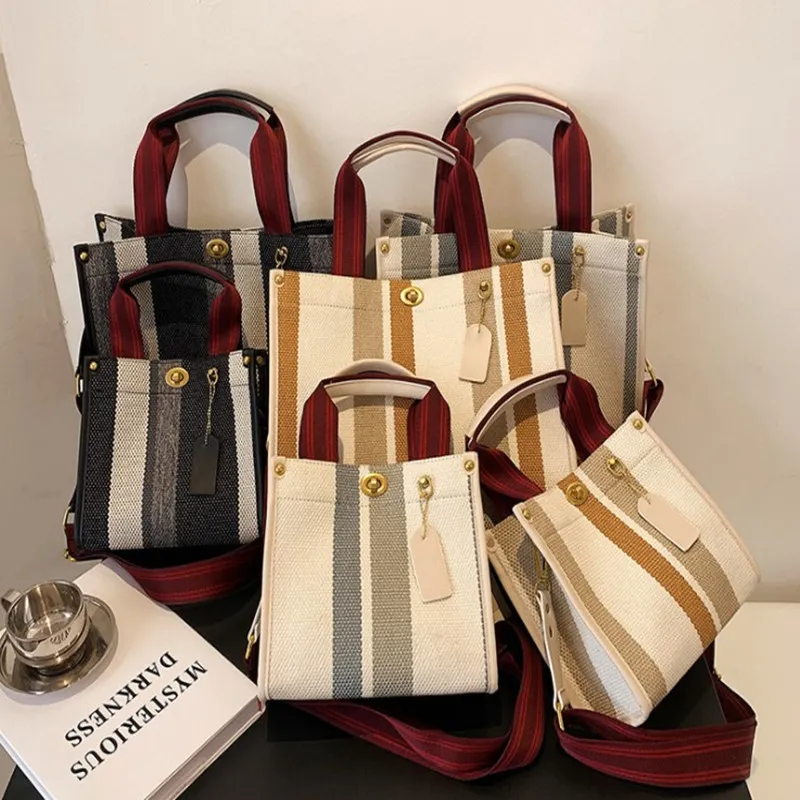 2021 Messenger Bags Vintage tragbare Einkaufstasche Tidal Current Canvas Stripe Size Single Shoulder Bag