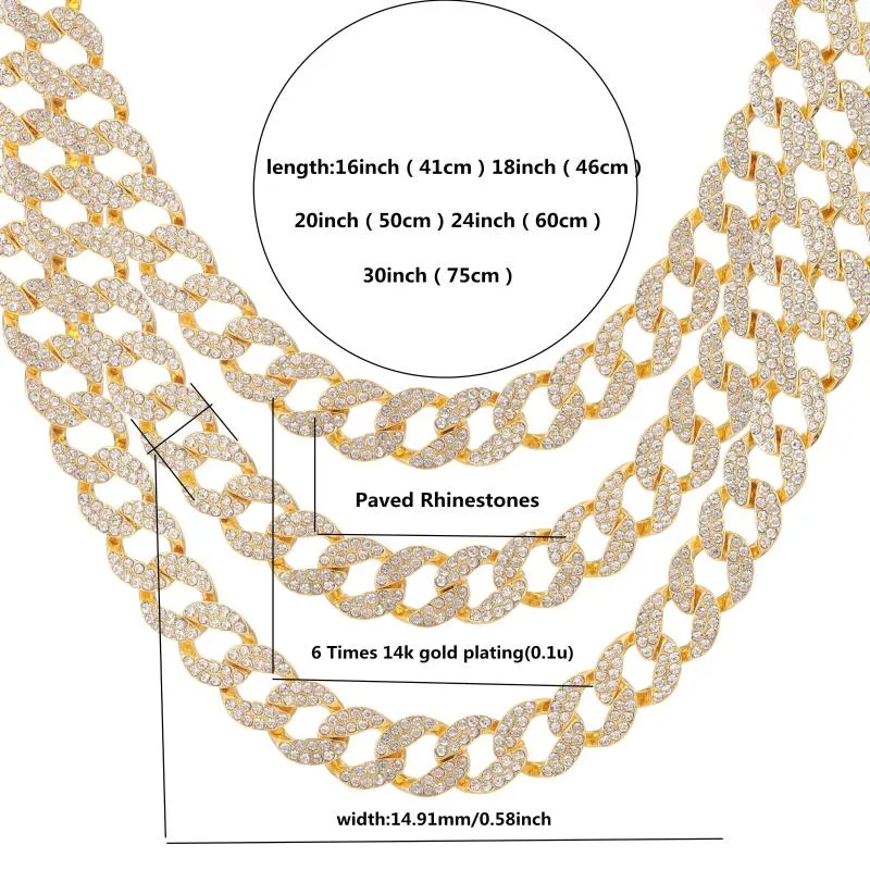 Chaines Iced Out Cuban Link Chain Paveed Hingestone Miami Gold Silver Color Zircon Bling Collier For Men Hiphop Jewelry262K