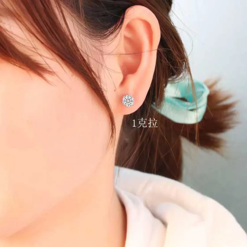 Boucles d'oreilles à clous en argent Sterling 100% Original, avec certificat, pierres précieuses naturelles, zircone, diamant, 6 à 8mm, pour femmes, 279I