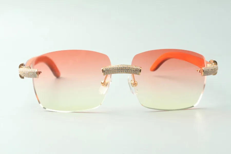 Direct S Micro-gepaved diamant zonnebril 3524025 met oranje houten tempels designer bril Maat 18-135 mm2971