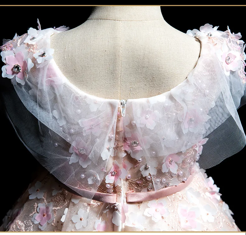 2021 Hermosos vestidos de flores de lavanda Vestidos de flores en 3D para niñas Vestidos de desfile para niños Fiesta de bodas Vestido de primera comunión sagrada 254M