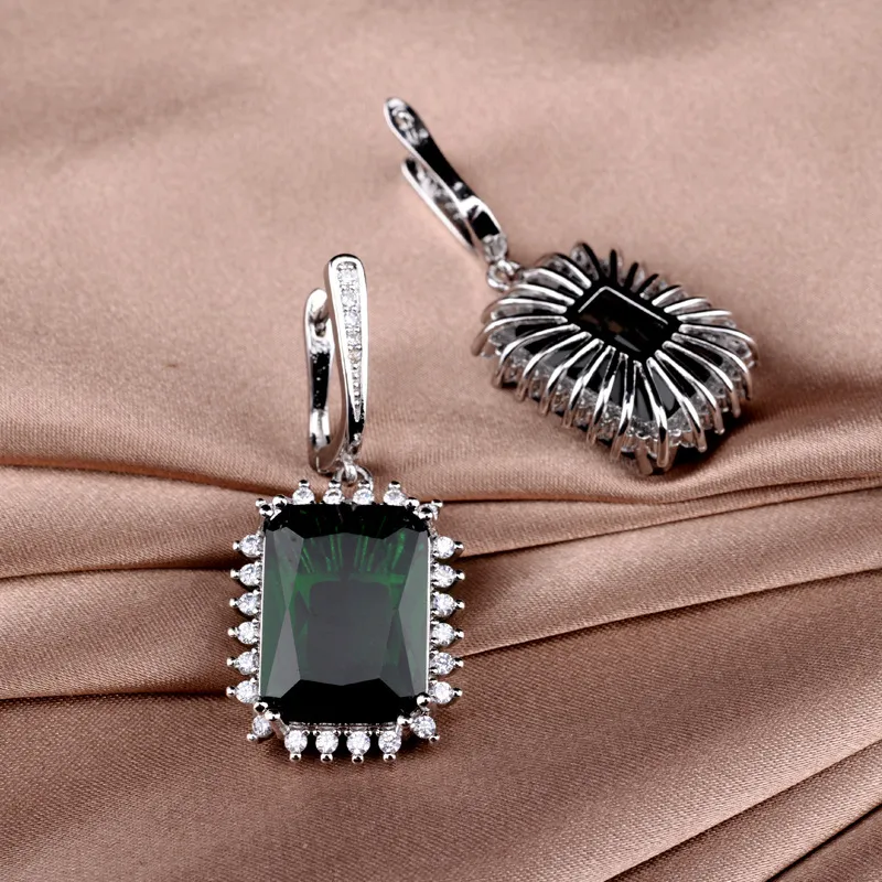 Bohe Lab Sapphire Dangle Earring 925 여성을위한 스털링 실버 파티 웨딩 드롭 귀걸이 신부 약속 보석 Gift288J