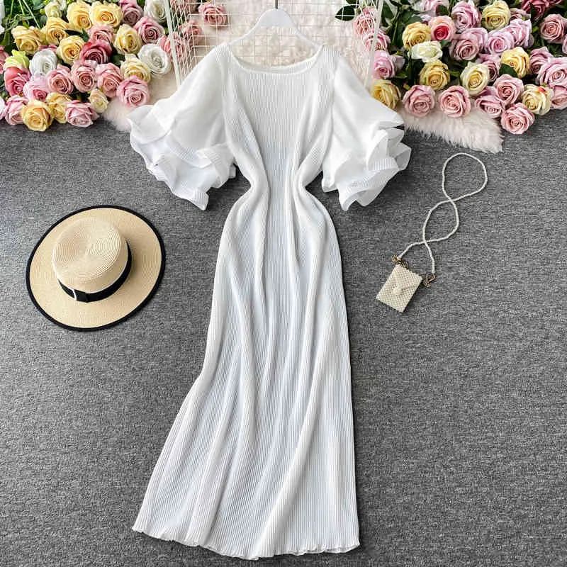 NEPLOE Korean Pleated Women Dress Flare Kortärmad O-Neck Causal Dresses Sommar Mode A-Line Vestidos de Fiesta 4c893 210331