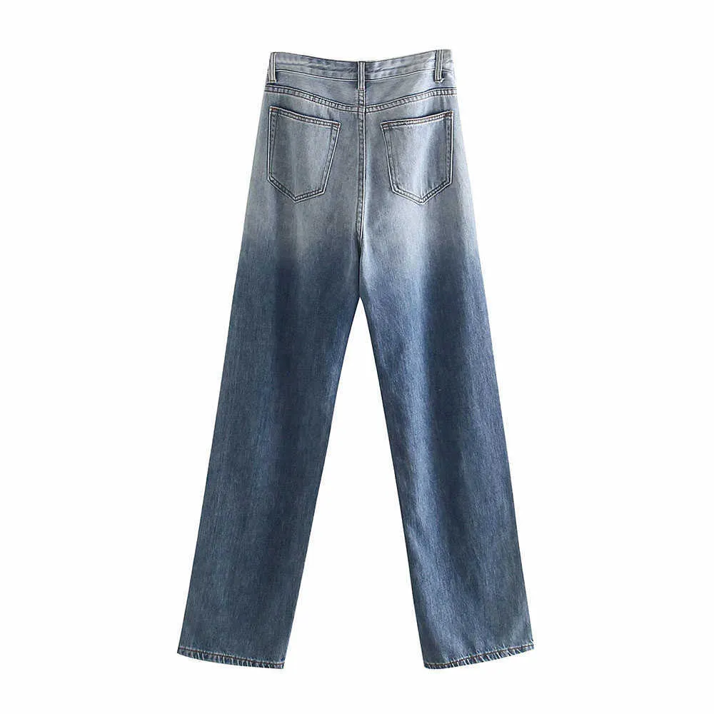 Damesmode Casual Jeans Gradiënt Patchwork Hoge Taille Denim Vrouwelijke Streetwear Rechte Broek Broek 210531