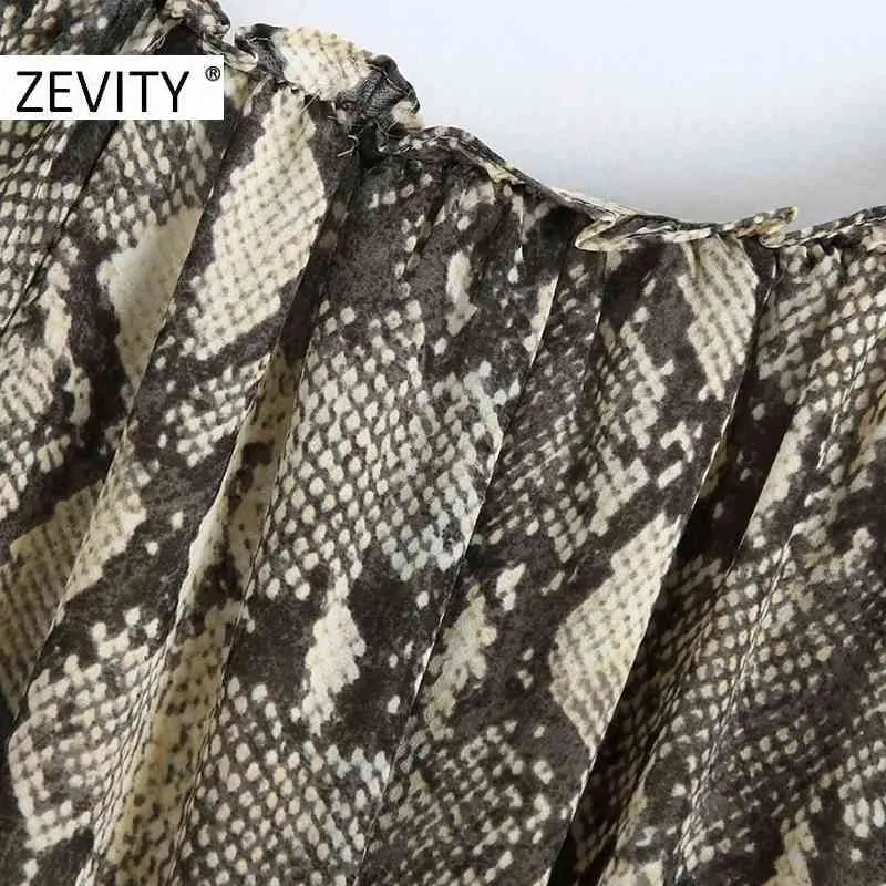Kobiety Vintage Snake Skin Print Sashes Midi Sukienka Kobieta Zwierząt Tekstura Plisowane Ruffles Kimono Vestido Chic Dresses DS4474 210420